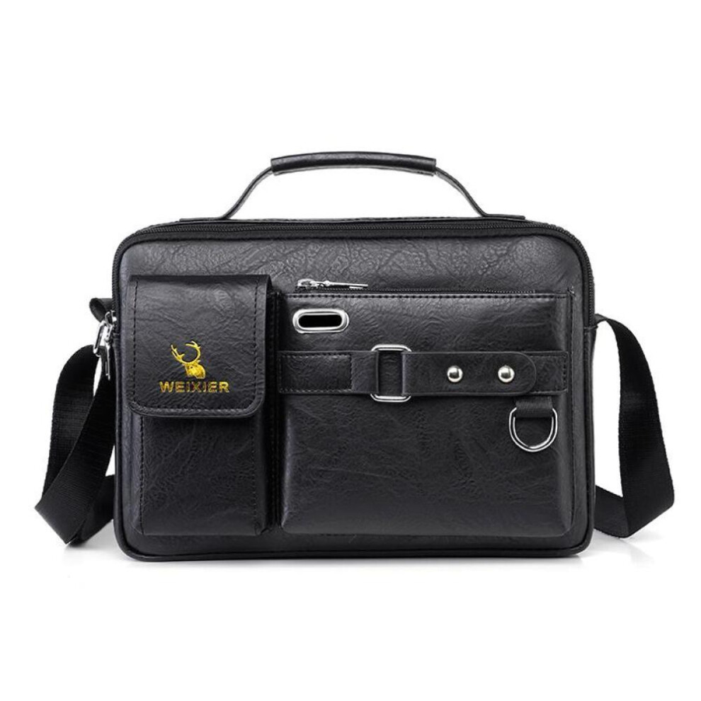 (black) Men's Messenger Bags Leather Crossbody Bag Waterproof Shoulder Bags Multifunction Briefcase Travel Work Business Handbags Adjustable Strap