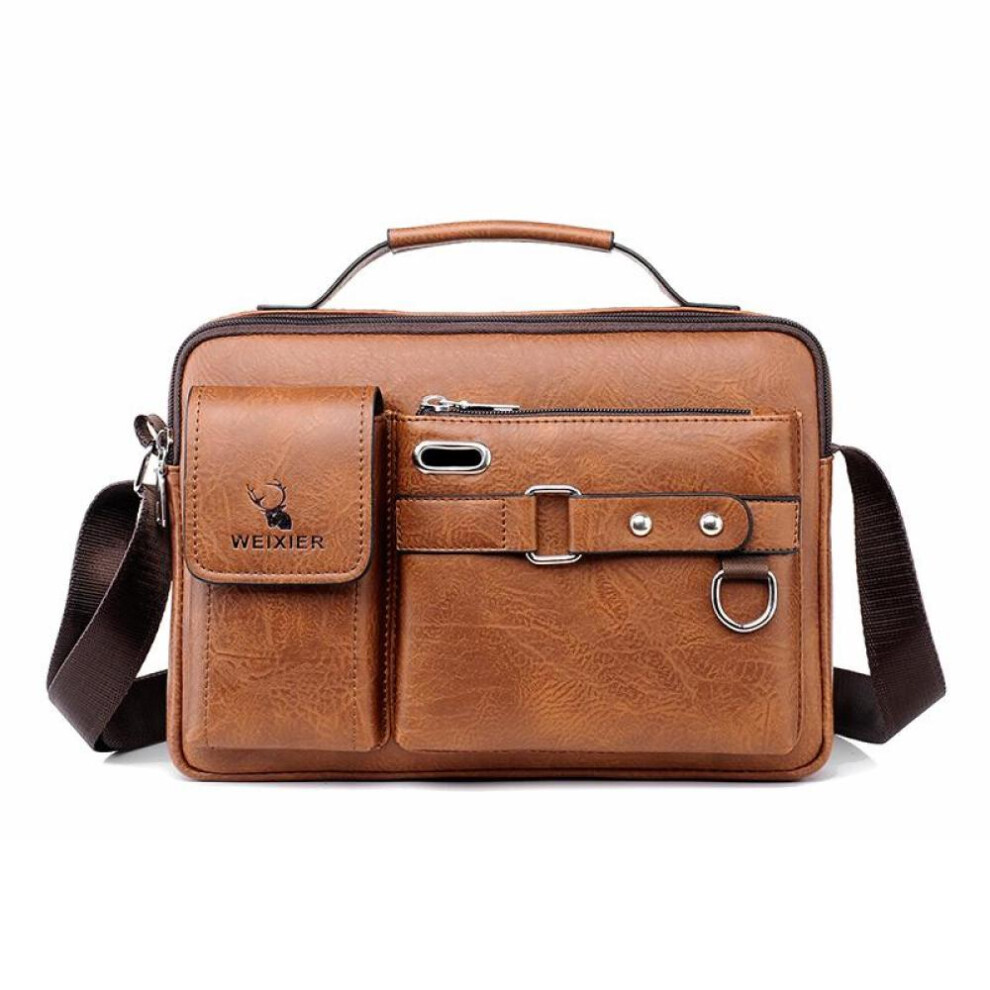 (brown) Men's Messenger Bags Leather Crossbody Bag Waterproof Shoulder Bags Multifunction Briefcase Travel Work Business Handbags Adjustable Strap