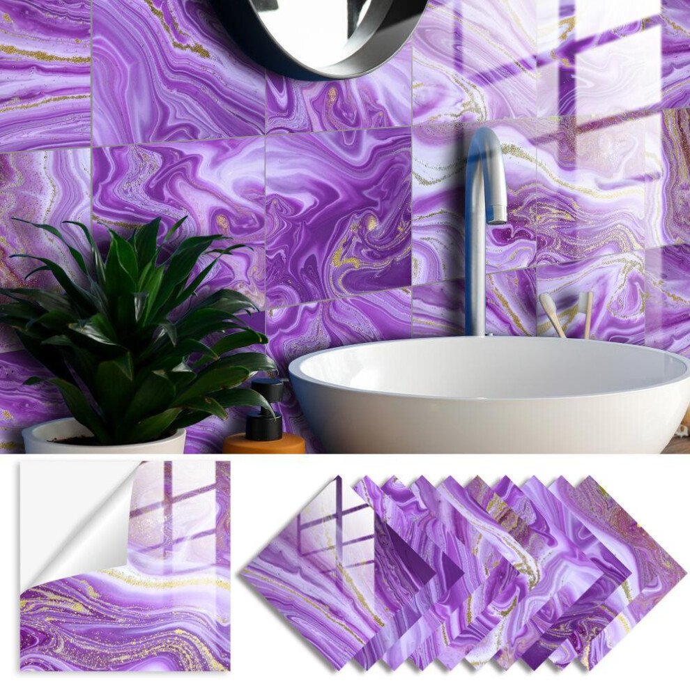 (20x20cm-10Pcs) 10pcs Purple Marble Tiles Sticker Kitchen Wardrobe Bathroom Home Decor Self-adhesive Crystal Hard Film Art Wall Decals