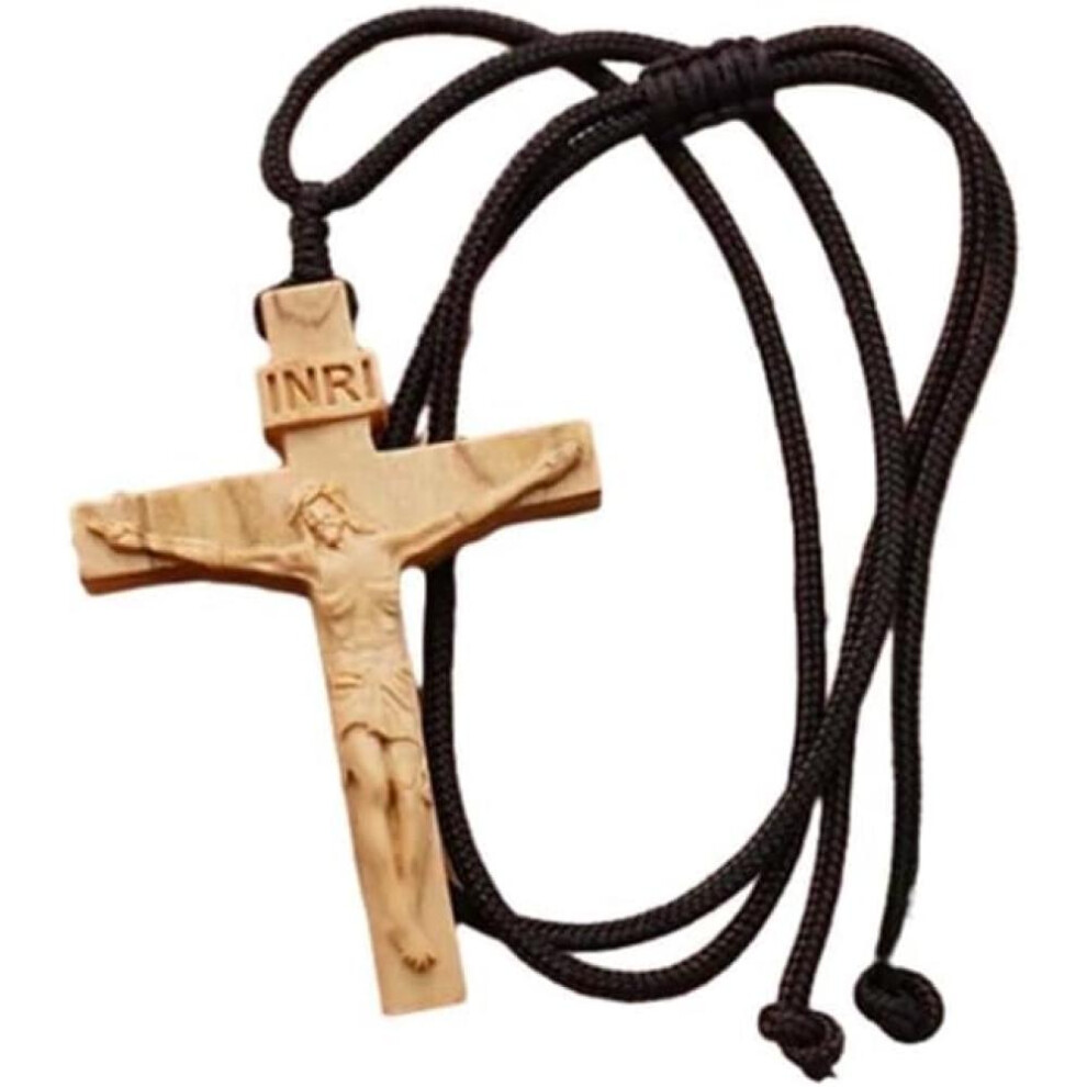 (white) Jesus Cross Wooden Necklace,wood Cross Necklace,christian Catholic Jesus Crucifix Necklace For Men Women