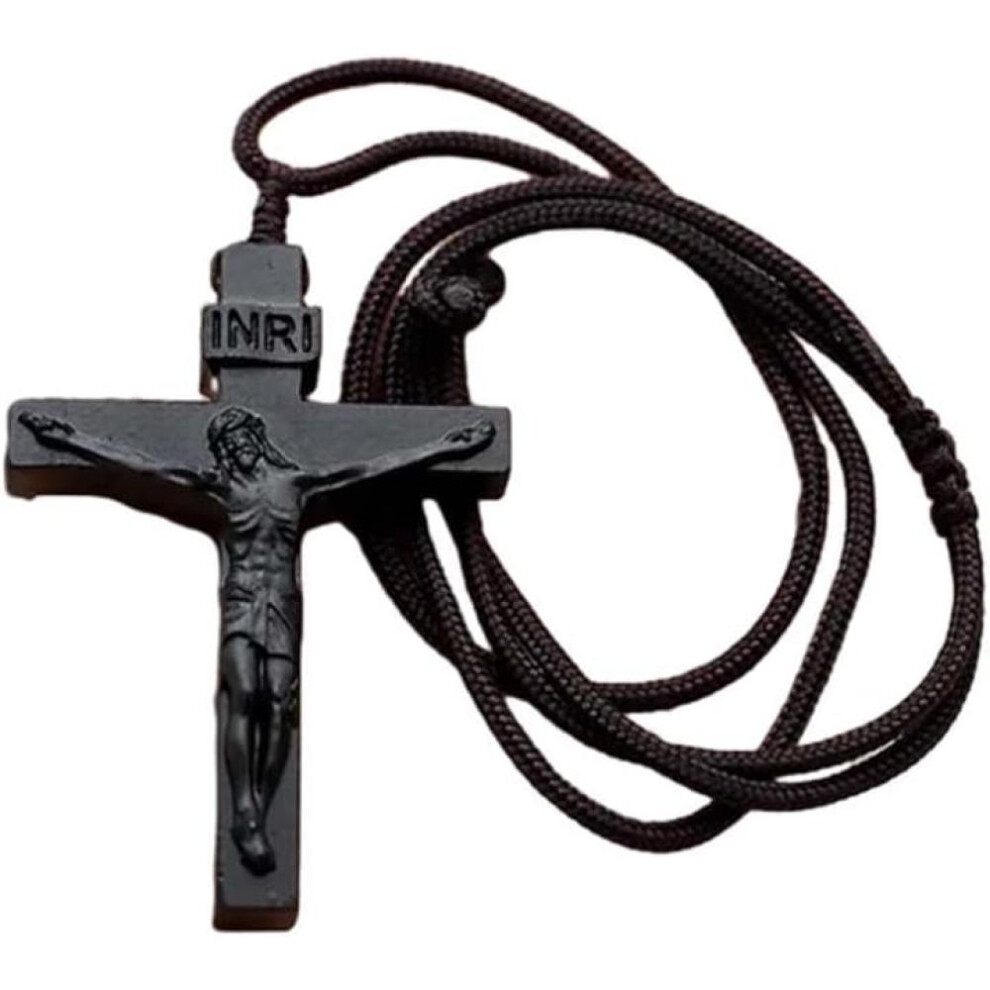 (black) Jesus Cross Wooden Necklace,wood Cross Necklace,christian Catholic Jesus Crucifix Necklace For Men Women