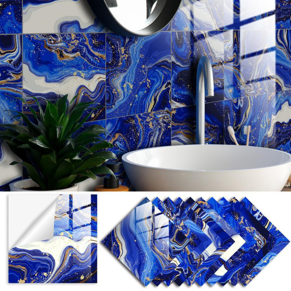 (10x10cm-10Pcs) 10pcs Blue Marble Tiles Sticker Kitchen Wardrobe Bathroom Home Decor Self-adhesive Crystal Hard Film Art Wall Decals
