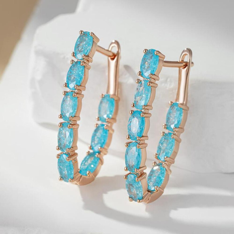 (blue) Luxury Double Oval Frosted Green Zircon Dangle Earrings Multiple Color Party Daily Statement Jewelry