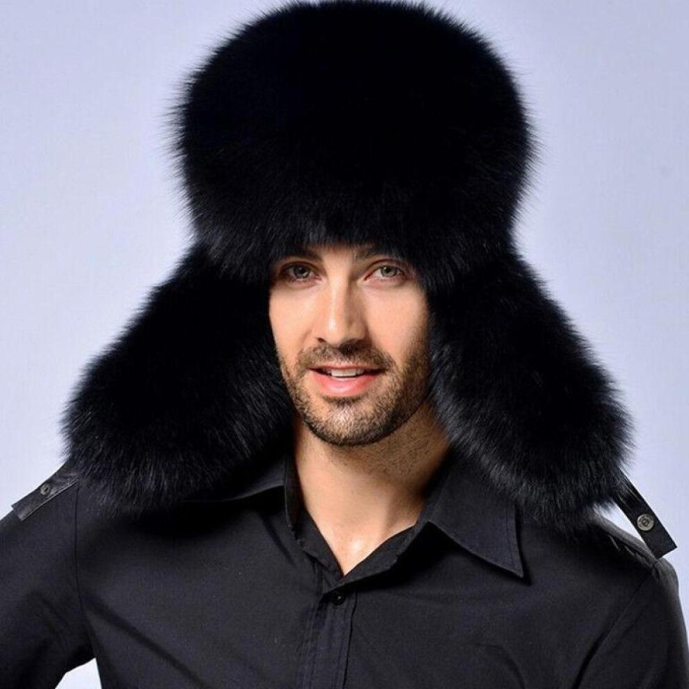 (black) Men Women Fur Leather Hat Winter Warm Ski Cap Russian Cossack Trapper Ear Flap