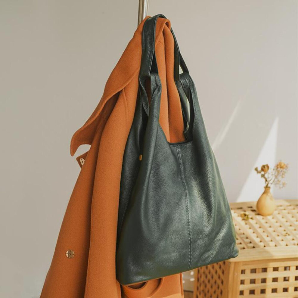 (green) Johnature Casual Commuter Women Bag Genuine Leather Versatile Large Capacity Soft Real Cowhide Shoulder Bags