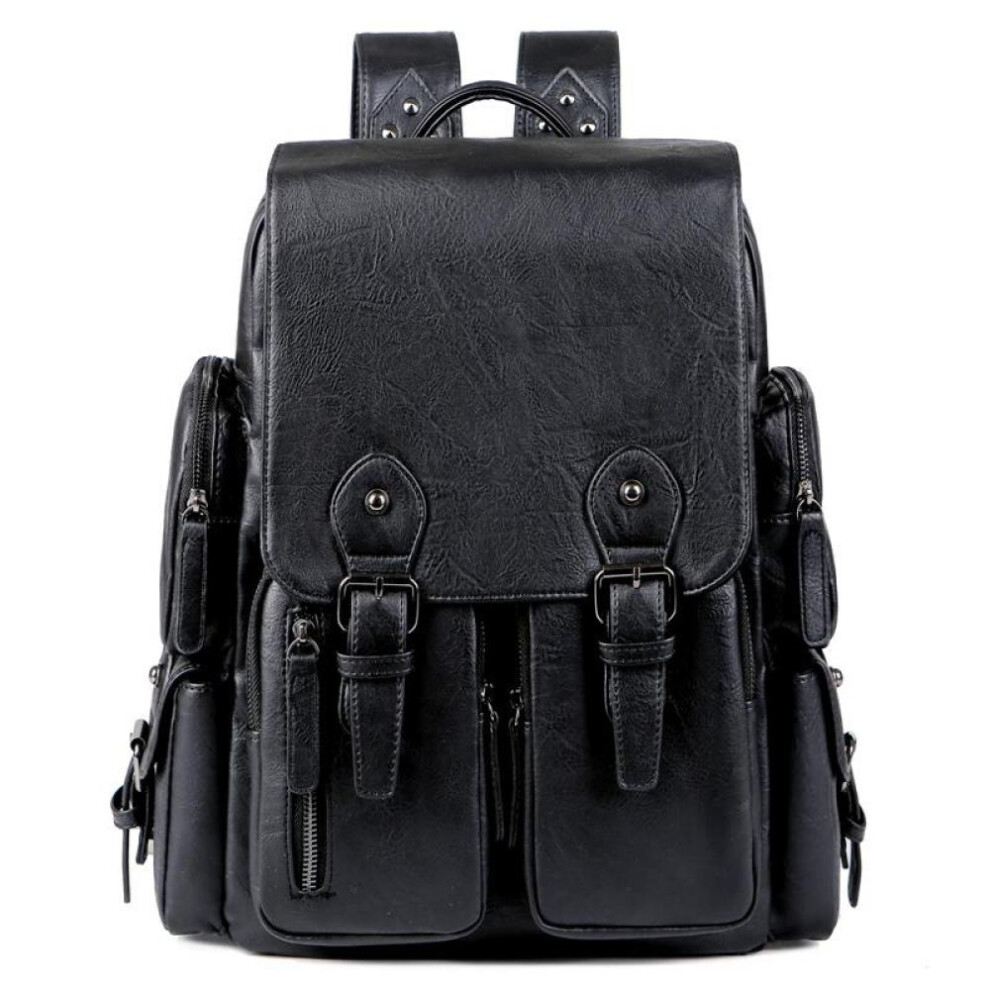 (black) Vintage Men&apos;s Soft Leather Backpack Luxury Men Business Backpack Male Waterproof Travel Backpacks Urban 15.6 Laptop Rucksack Men