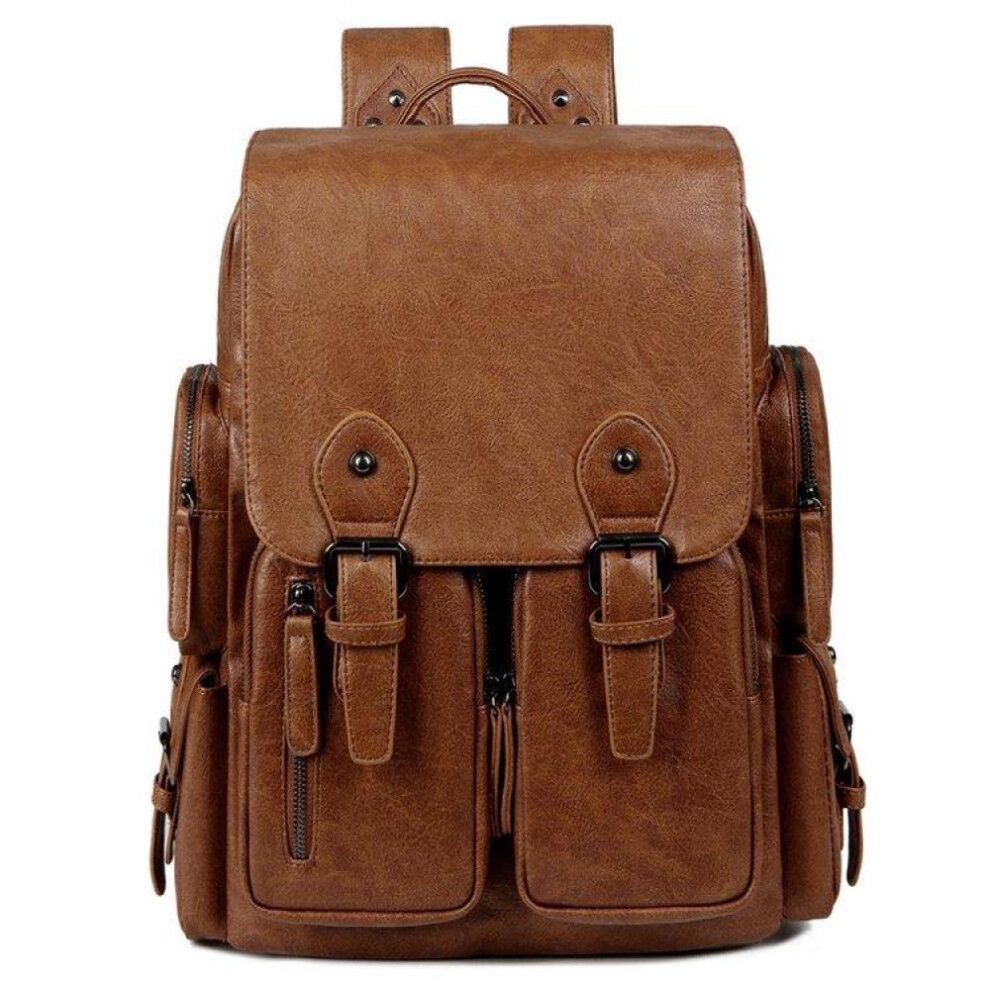 (brown) Vintage Men&apos;s Soft Leather Backpack Luxury Men Business Backpack Male Waterproof Travel Backpacks Urban 15.6 Laptop Rucksack Men