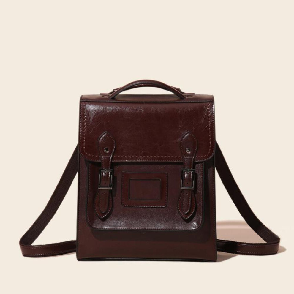 (coffee) Johnature Fashion Shoulder Bag Women Backpack Leisure Solid Color Oil Wax Cowhide Large Capacity Travel Backpacks