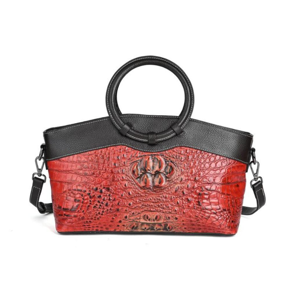 (red) Johnature Luxury Handbags Women Bags Designer Genuine Leather Vintage Crocodile Embossed Real Cowhide Shoulder Bags