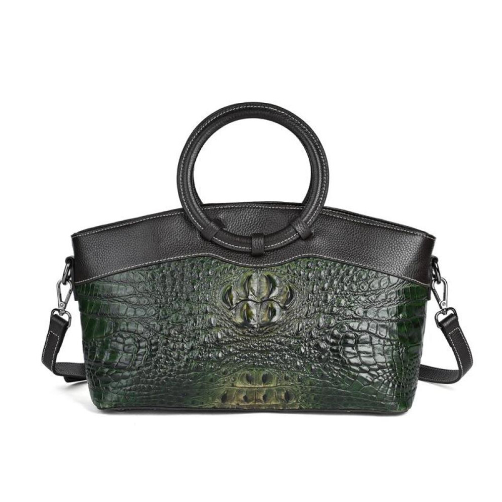 (green) Johnature Luxury Handbags Women Bags Designer Genuine Leather Vintage Crocodile Embossed Real Cowhide Shoulder Bags