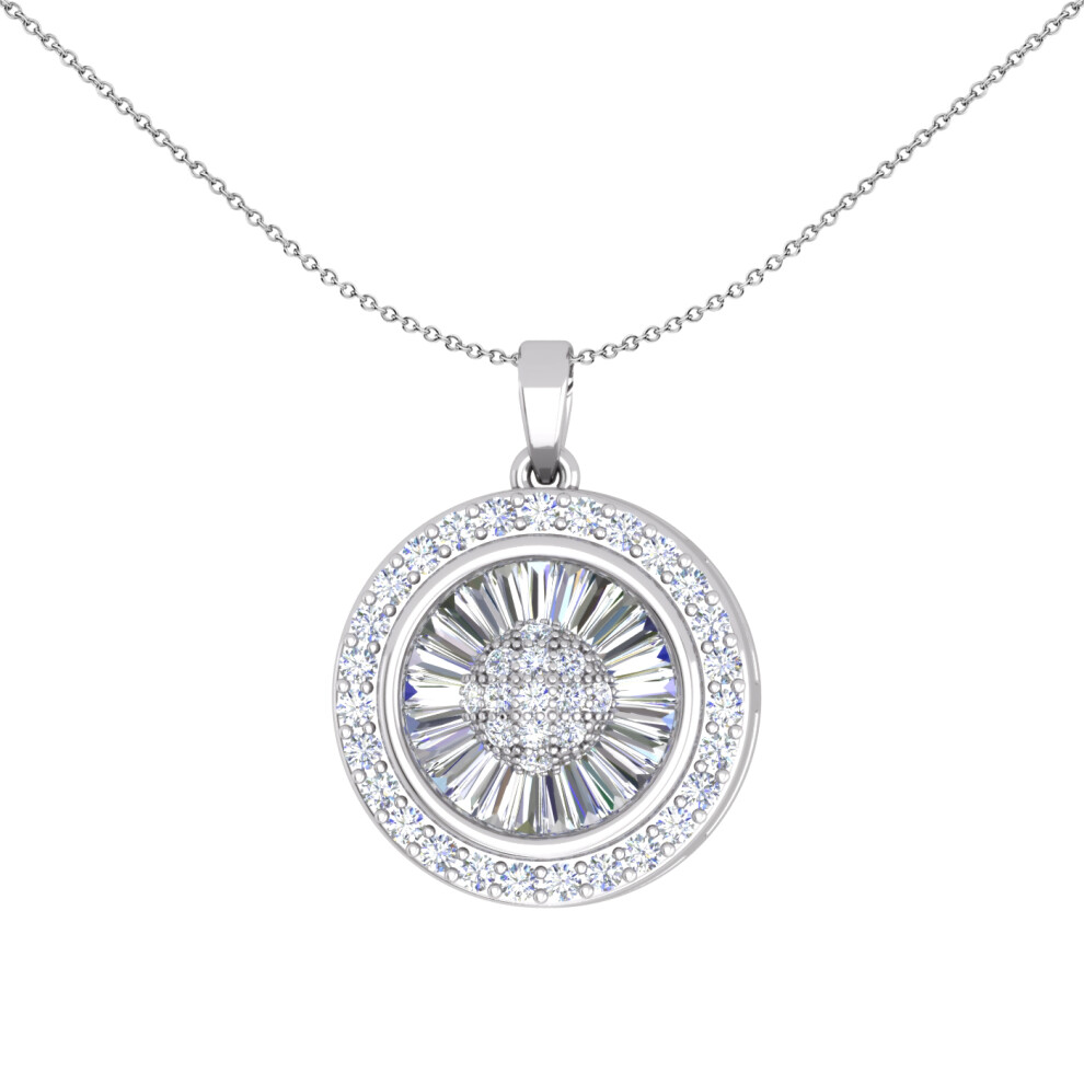 Jewelco London Ladies Sterling Silver Baguette CZ Shimmering Sunshine Cluster Halo Pendant Necklace 18 inch - GVP648