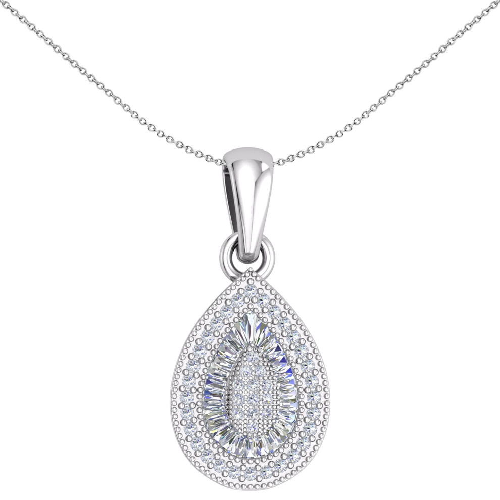 Jewelco London Ladies Sterling Silver Baguette CZ Shimmering Sunshine Cluster Avocado Pendant Necklace 18 inch - GVP649