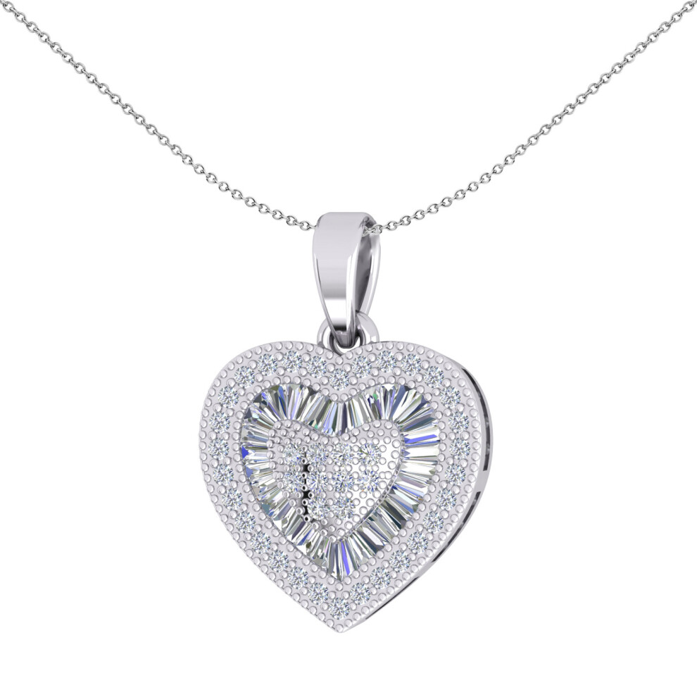 Jewelco London Ladies Sterling Silver Baguette CZ Shimmering Sunshine Cluster Love Heart Pendant Necklace 18 inch - GVP650