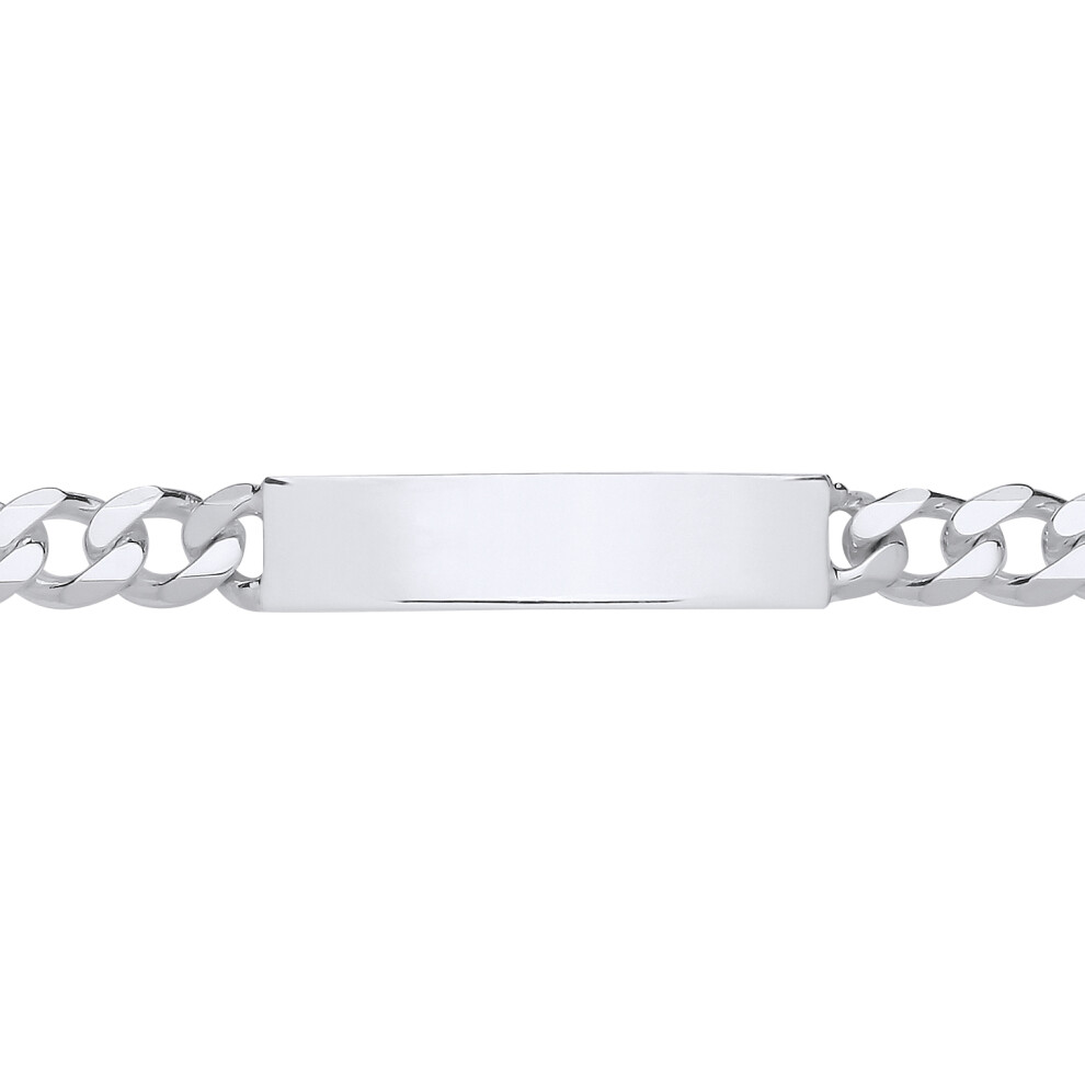 Jewelco London Mens Rhodium Plated Sterling Silver Chunky Curb Rectangular Bar Identity ID Bracelet 8mm 8.5 inch - ID54