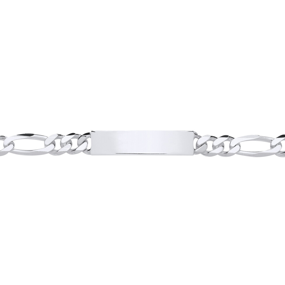 Jewelco London Mens Rhodium Plated Sterling Silver Chunky Figaro Rectangular Bar Identity ID Bracelet 8mm 8.5 inch - ID53