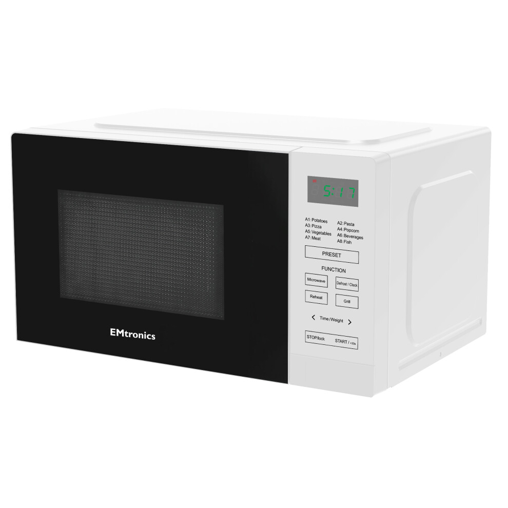 Emtronics 20 Litre White 700W Microwave With 800W Grill, Timer And Preset Menu