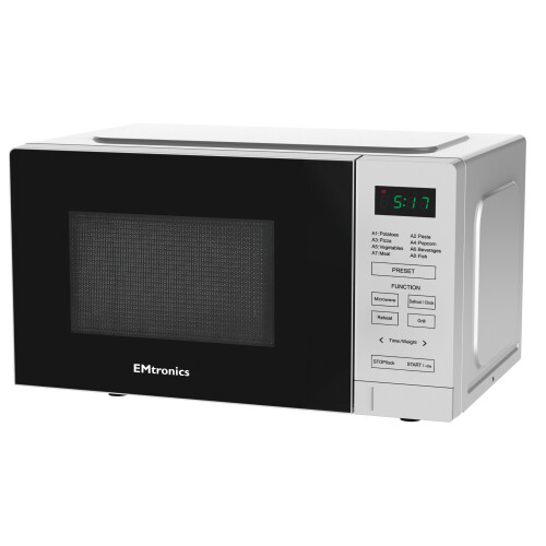 EMtronics EMtronics 20 Litre Silver 700W Microwave With 800W Grill, Timer and Preset Menu