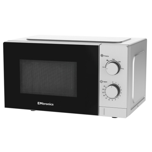 EMtronics EMtronics 20L Silver Microwave 700W with Defrost - Handle-Less, Push-Button Door, 35-Min Timer & Dishwasher-Safe Turntable