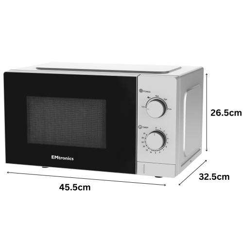 EMtronics EMtronics 20L Silver Microwave 700W with Defrost - Handle-Less, Push-Button Door, 35-Min Timer & Dishwasher-Safe Turntable 1
