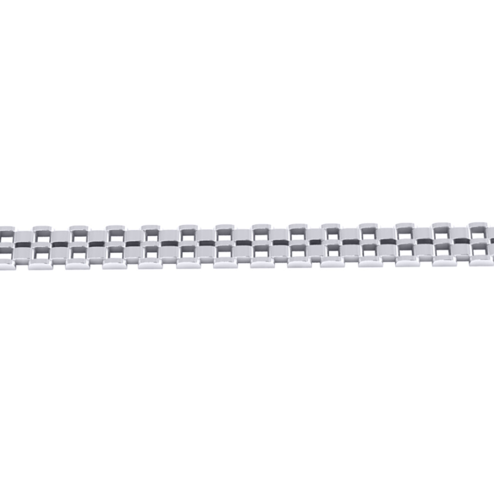 Jewelco London Ladies Platinum Plated Sterling Silver Presidential Watch Link Strap Bracelet 10mm 7.5 inch - GVB556