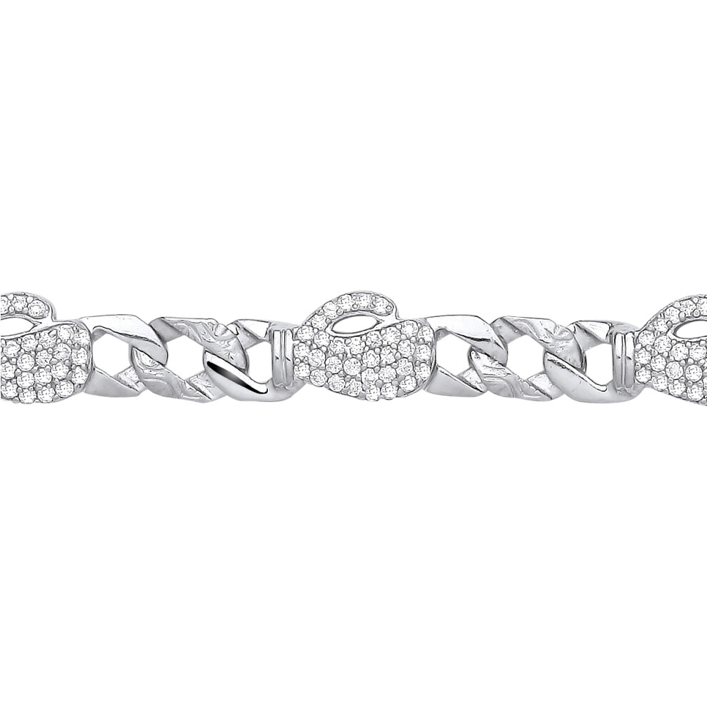 Jewelco London Kids Sterling Silver CZ Triple Boxing Glove Hexagon Patterned Curb Charm Bracelet 6mm 5.5 inch - GVB558