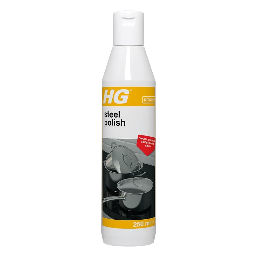 (HG Steel Polish, Fast Acting Stainless Steel 3-in-1 Cleaner, Cleans, Shines & Protects Surfaces in The Kitchen & Home, f) HG Stainless Steel Protecto