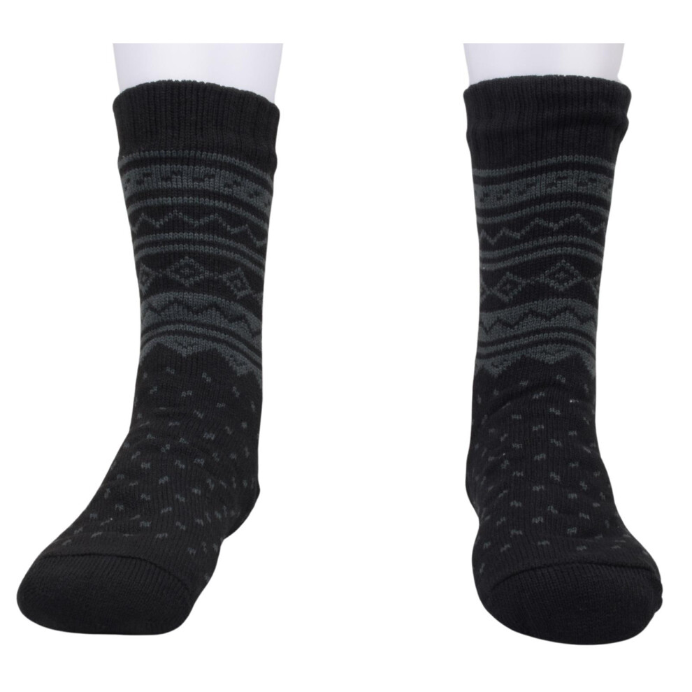 (Black - N-491C) Mens Thermal Socks Extra Thick Warm Gripper Socks