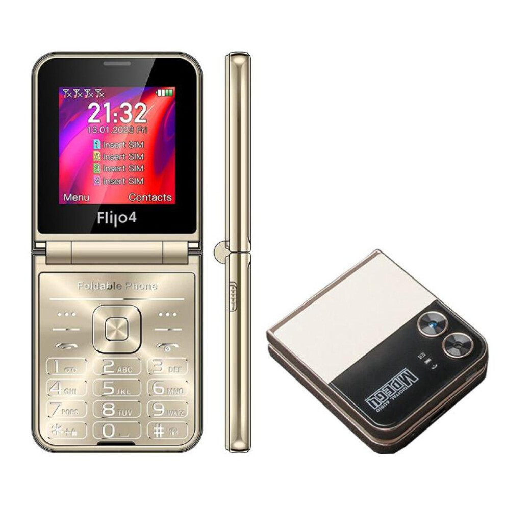(gold) F265 Flip Button Phone 2.55 Inches 4 Sim Cards 1400mah Camera Bluetooth Fm Radio 2g Feature Phone