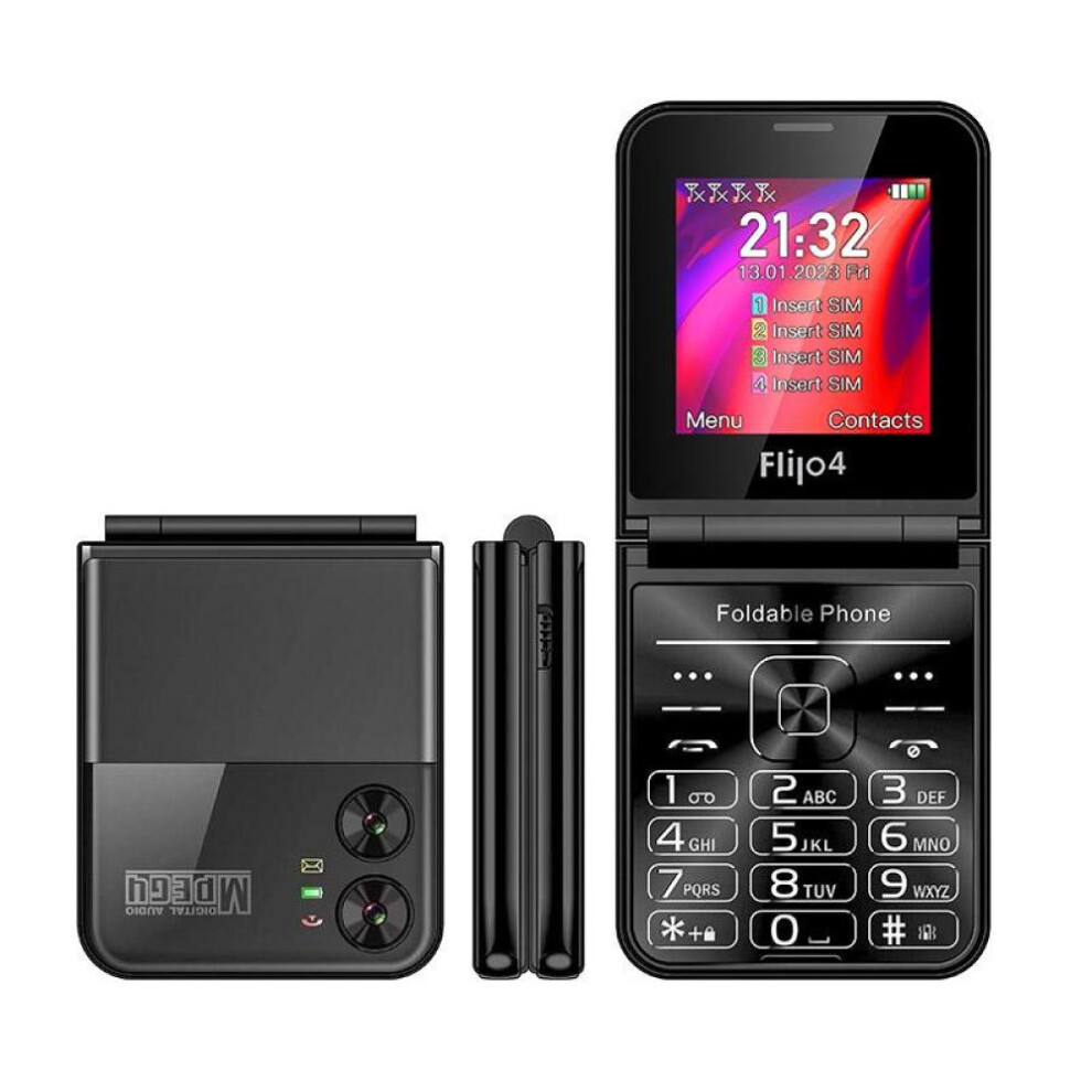 (black) F265 Flip Button Phone 2.55 Inches 4 Sim Cards 1400mah Camera Bluetooth Fm Radio 2g Feature Phone