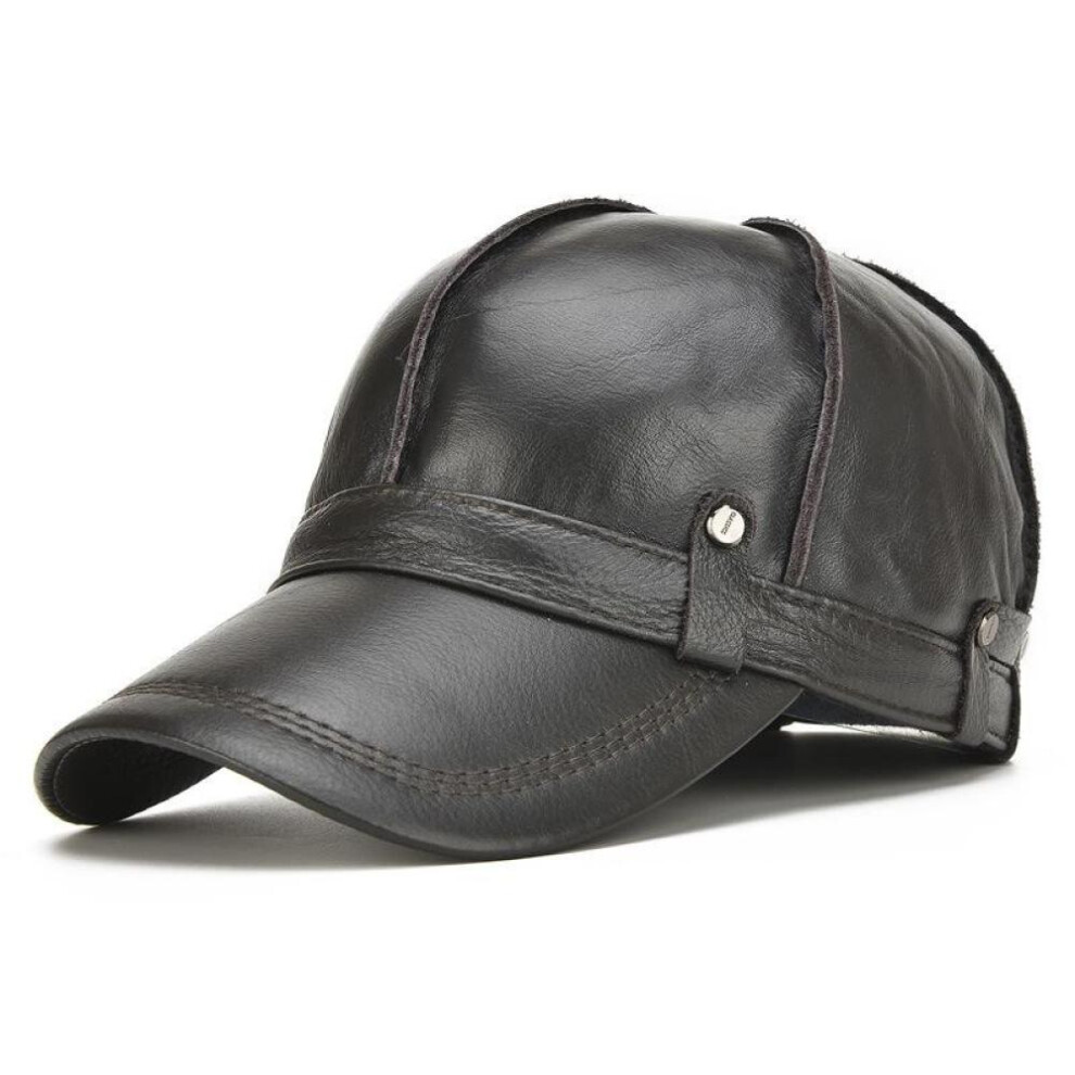 (black, 56-60cm) [northwood]cowhide Genuine Leather Baseball Cap Men Winter Mens Snapback Winter Trucker Cap Dad Hat