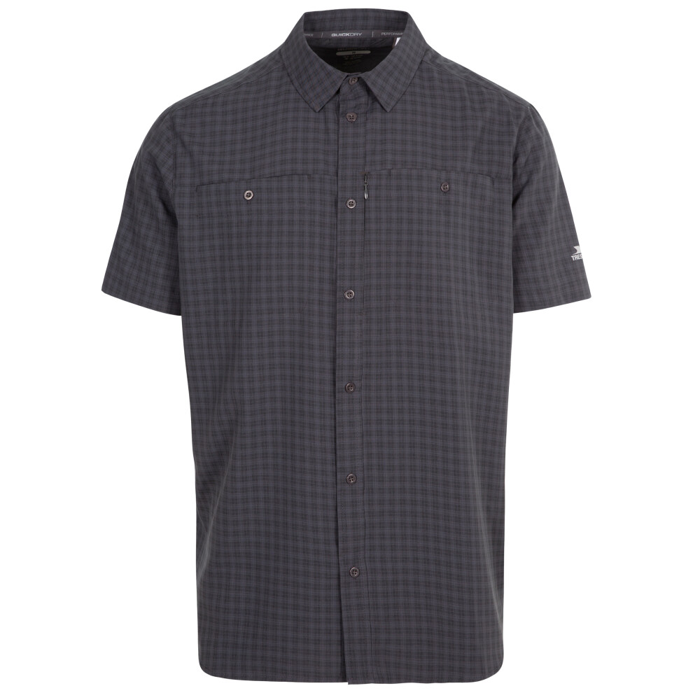 (L, Dark Grey) Trespass Mens Checkered Shirt Short Sleeve Gilcrux