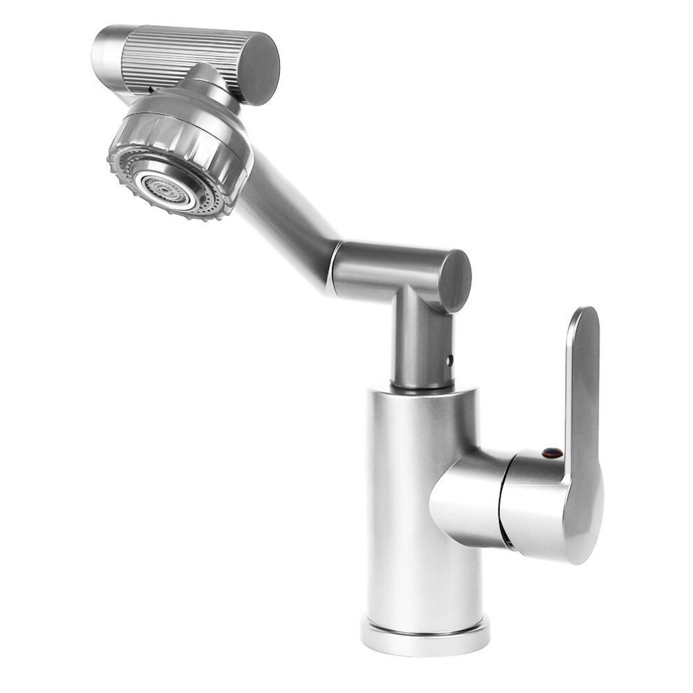 (silver) 1080 Swivel Basin Faucet Universal Rotation Sink Water Tap Faucets Extension With Aerator Bubbler Nozzle And Robot Arm For Kitchen Bath Tap Washbasin