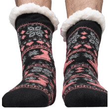(Black White - N-491D) Mens Thermal Socks Extra Thick Warm Gripper Socks