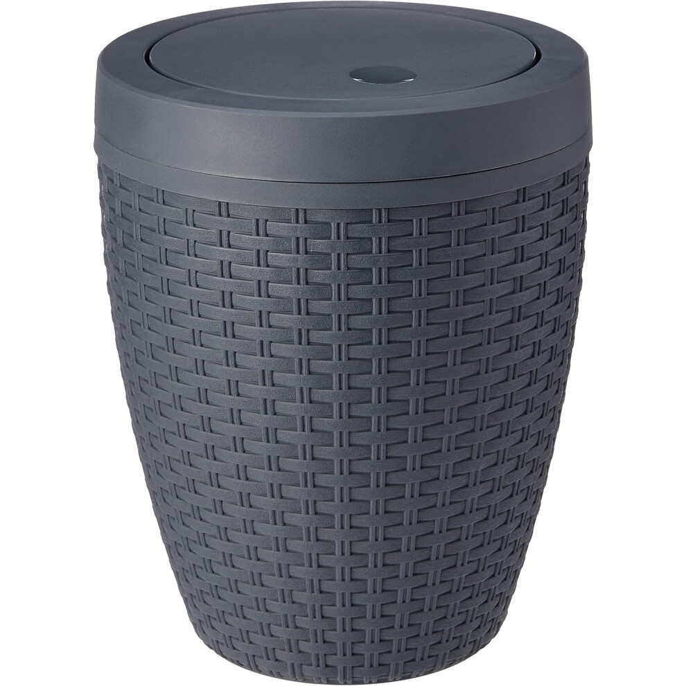 (Addis Faux Rattan Round Swing Lid Bathroom Bin, Charcoal, 517488) Addis Faux Rattan Round