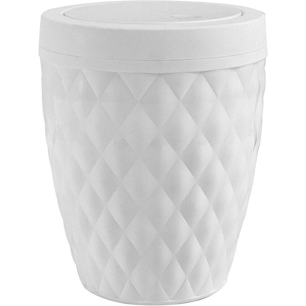 (Addis 518030 Diamond Style Round Swing Lid Bathroom Bin, White) Addis Faux Rattan Round