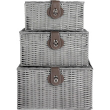 (Grey) MantraRaj Woven Resin Wicker Hamper Basket Set Of 3 Storage Baskets Hamper Box With Lid & Lock Decorative Hamper Set