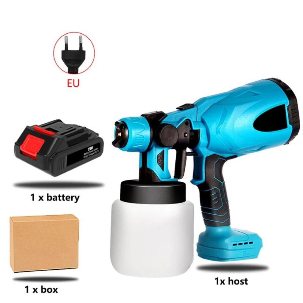 (blue, 1 Battery 1 EU Plug) Electric Spray Gun 800ml High Power Cordless Handheld Electric Paint Sprayer Home Diy Easy Spraying For Makita 18v Battery