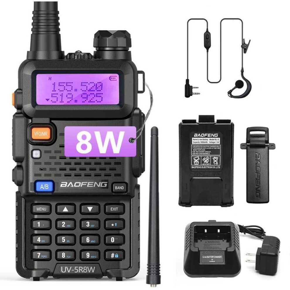 (1pc US Plug) 1pc Baofeng Walkie Talkie Baofeng Uv-5r 8w Vhf And Uhf Dual Band Long Range Rechargeable Two-way Radio Programming Cable Etc. Complete Kits
