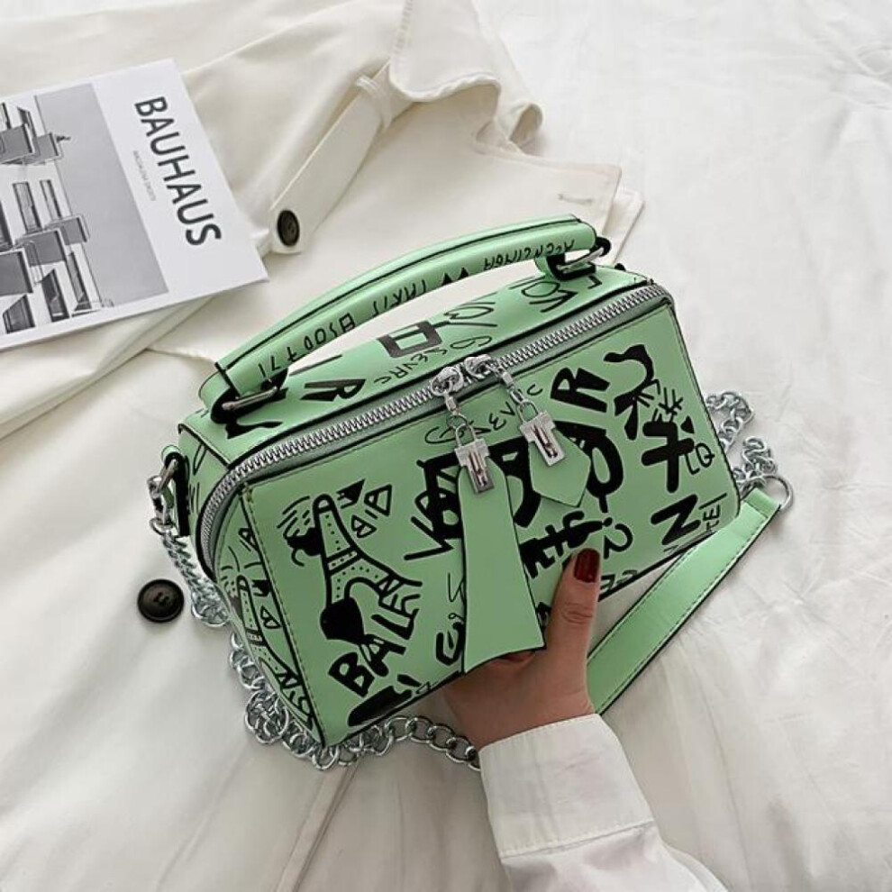 (green, 21X12X10.5CM) Women Graffiti Handbags Shoulder Bags Women Bag Luxury Design Women Leather Handbags And Purse Fashion Crossbody Bags For