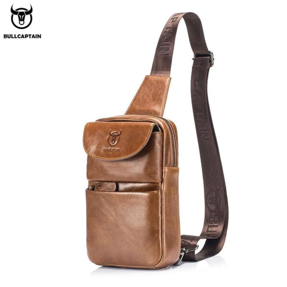 (yellow) Bullcaptain New Multifunctional Messenger Bags Men&apos;s Casual Crossbody Bags Short Trip Bag Retro Chest Bag For Men Leather Bages