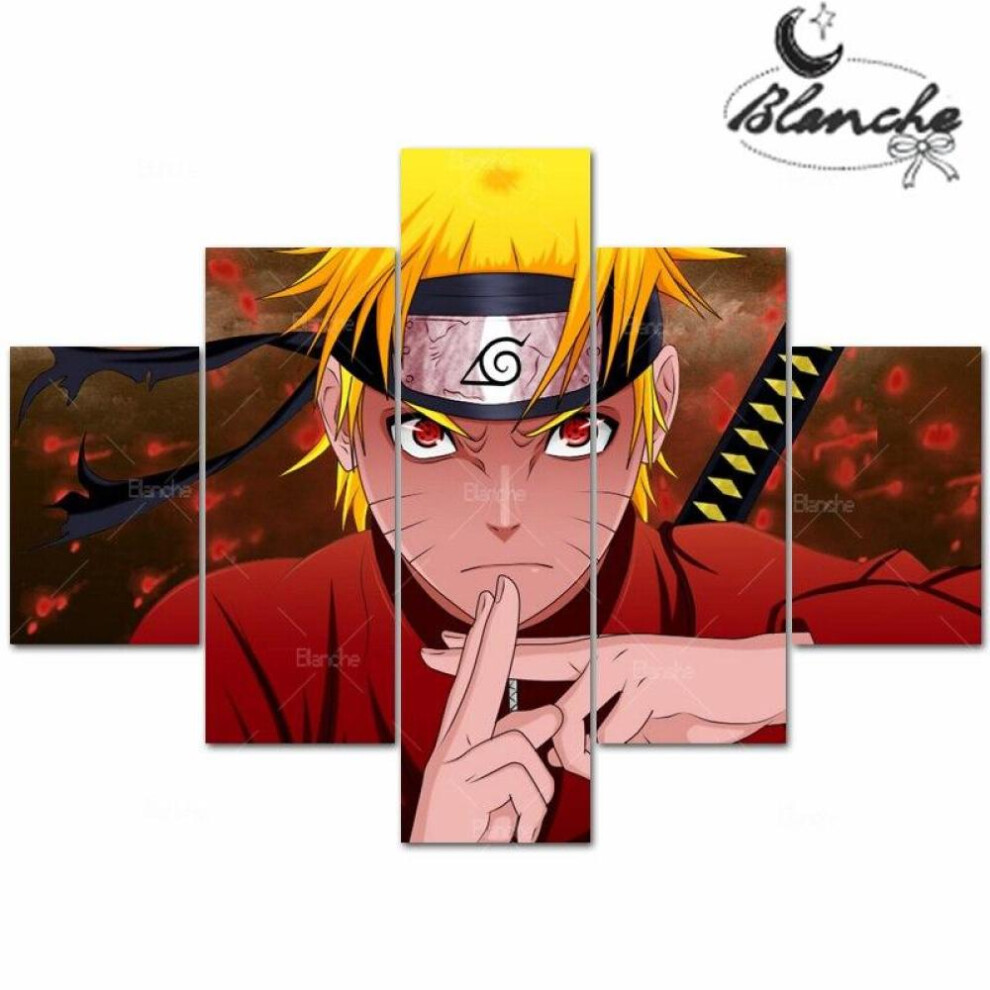 (as the picture, 20x35cm*2  20x45cm*2  20x55cm*1) Japanese Anime Naruto 5 Pieces Poster Canvas Painting Naruto Scene Face Wall Art Modern Print For Fans Living Room Home Decor