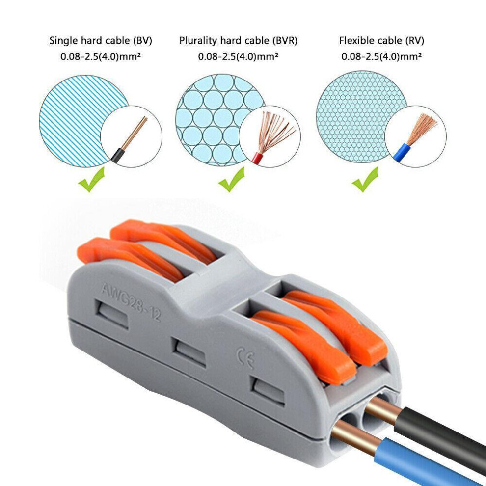 (SPL-2  20PCS) 20pcs Terminal Block Lever Home Wire Connector Cable Clamp Nuts Reusable