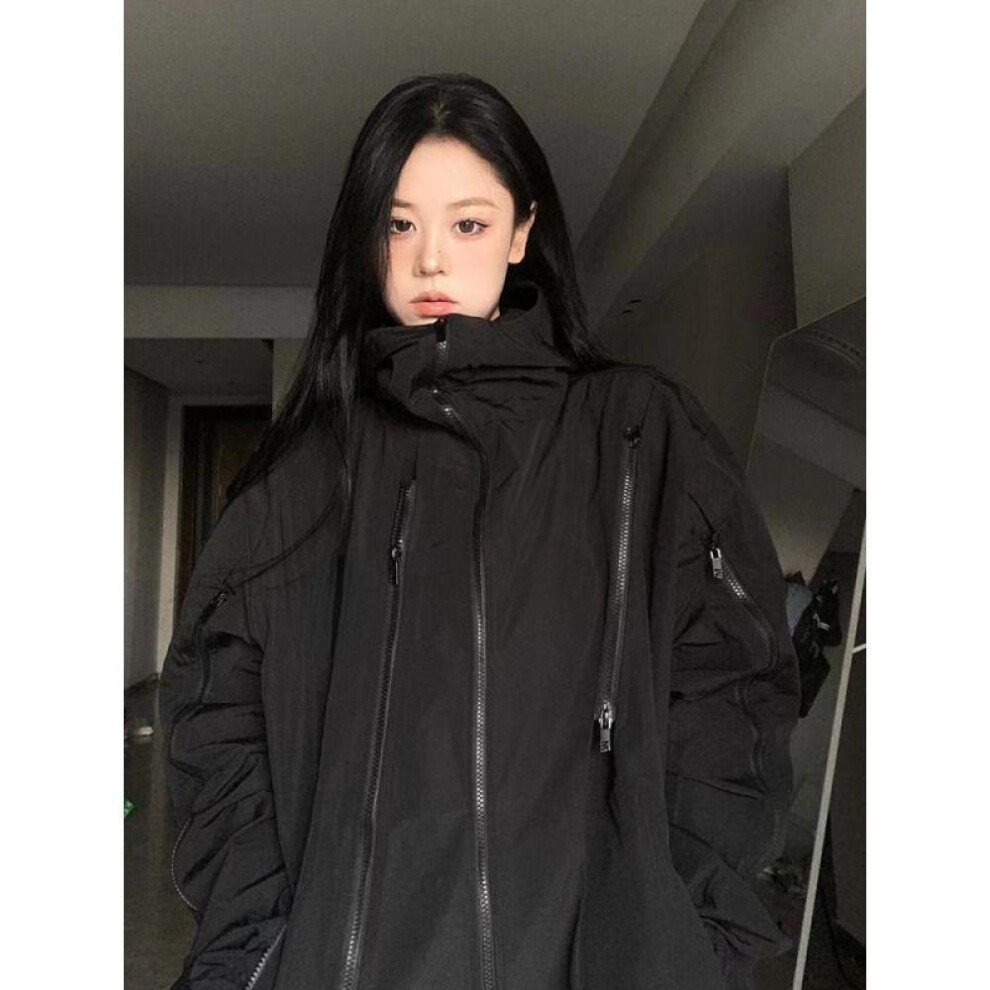 (black, M) Harajuku Black Jacket Women Waterproof Y2k Streetwear Coat Vintage Aesthetic Anorak Oversize Outdoor Windbreaker Korean