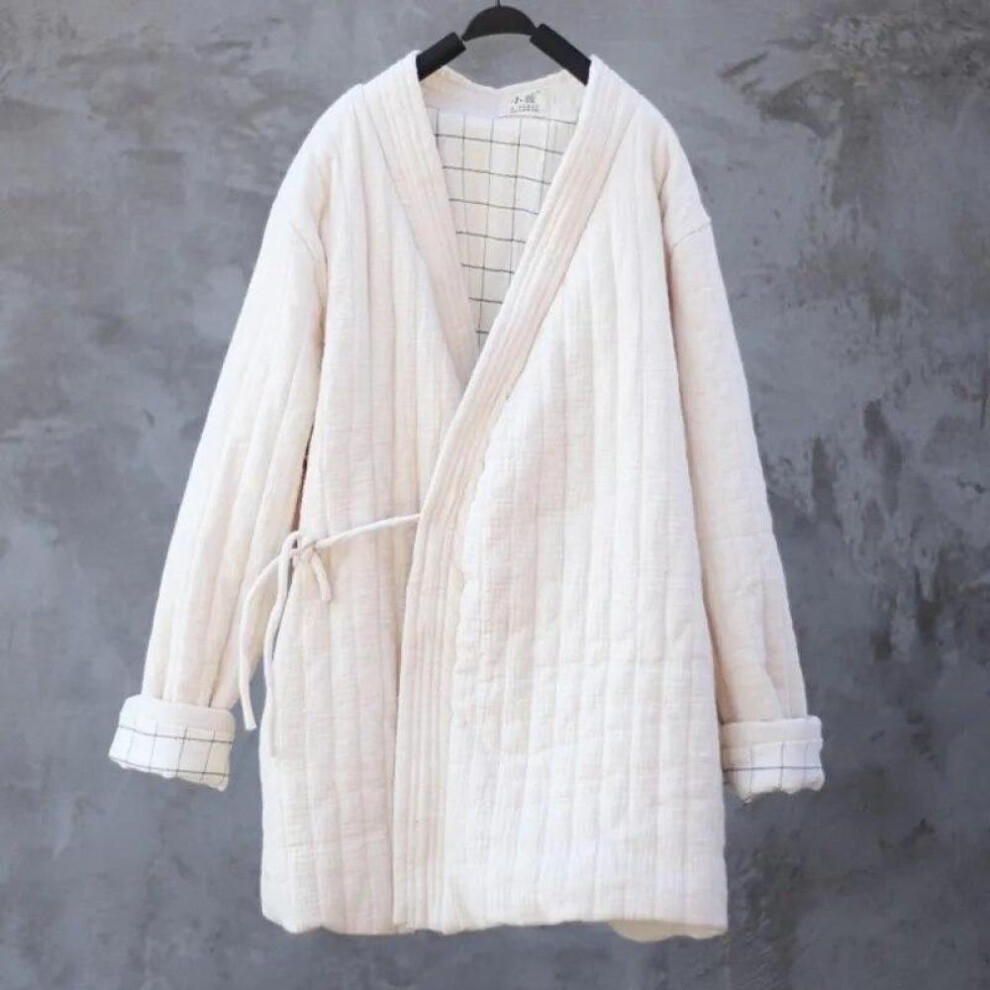 (beige, One Size) Johnature Women Chinese Style Belt Parkas V-neck Long Sleeve Plus Cotton Coats Solid Color Clothes Winter Vintage Parkas