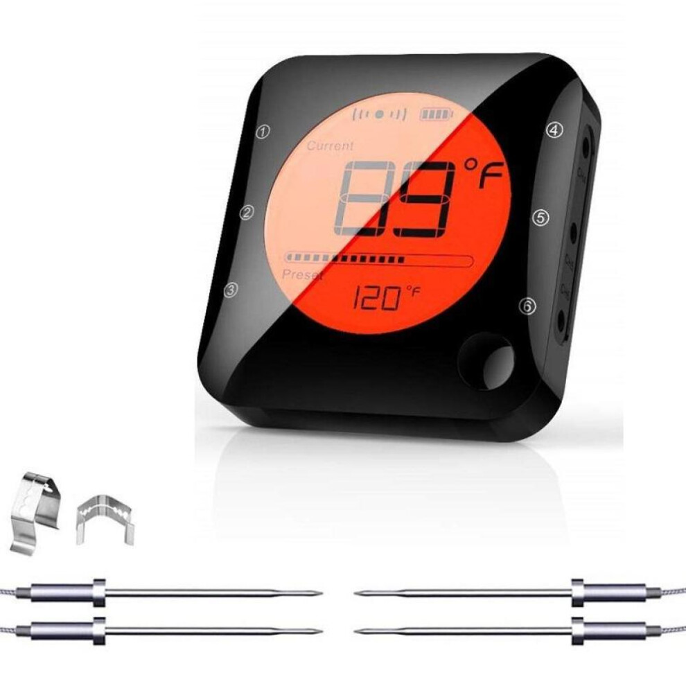 (black, 4 Probes) Bluetooth Meat Food Thermometer Wireless Digital Grill Kitchen Thermometer With 6 Probes For Bbq Smoker Oven Cooking