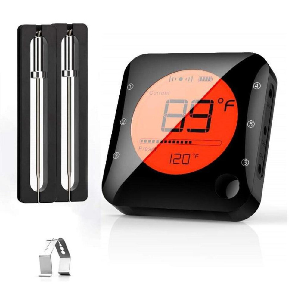 (black, 2 Probes) Bluetooth Meat Food Thermometer Wireless Digital Grill Kitchen Thermometer With 6 Probes For Bbq Smoker Oven Cooking