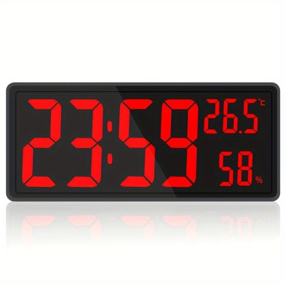 (red) 14.3 Inch Large Digital Wall Clock Temperature And Humidity Display Night Mode Table Clock 3 Display Modes 12/24h Electronic Led Clock