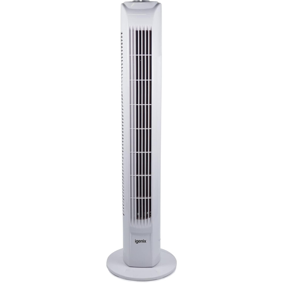 Igenix DF0035T Oscillating Tower Fan with 7.5 Hour Timer and Remote Control, 3 Speed Settings and Quiet Operation, Plastic, 45 W, White