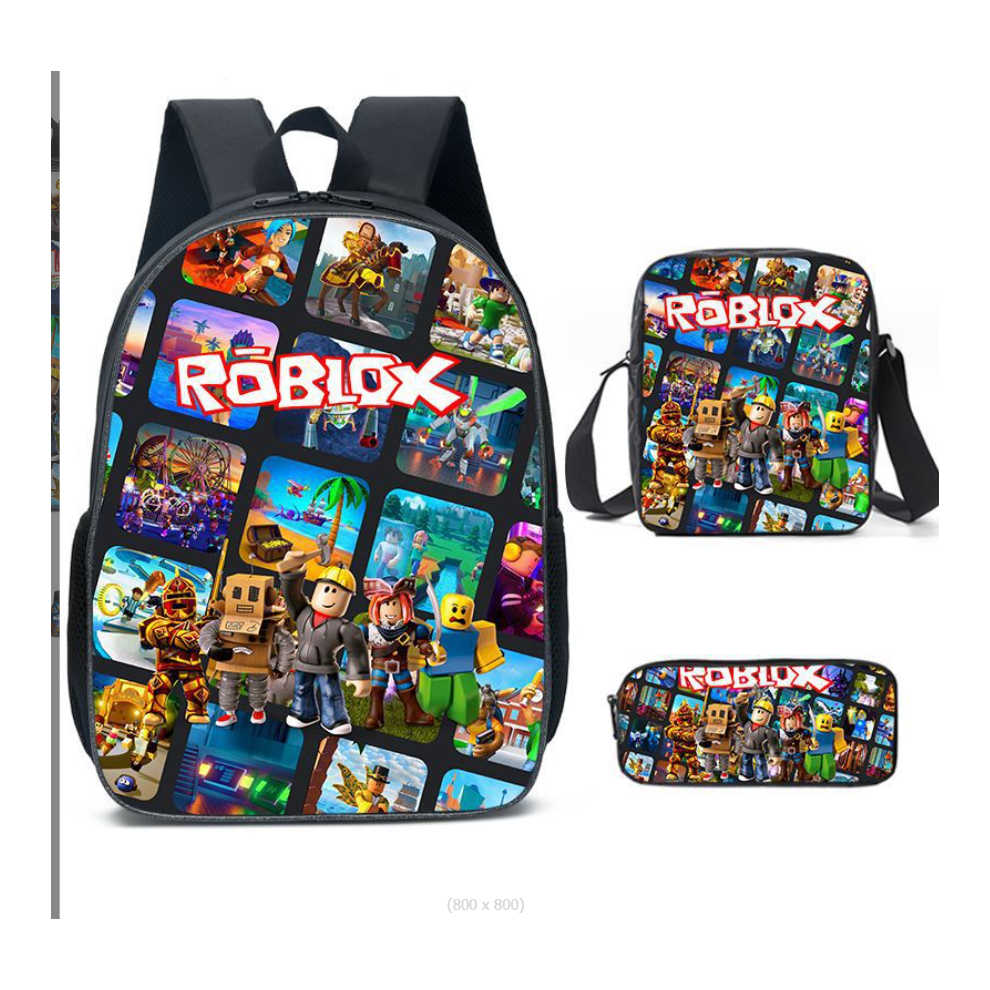 (#20, Pen bag) Roblox Backpack Three Piece Set Secondary School Students Bag Boys Knapsack