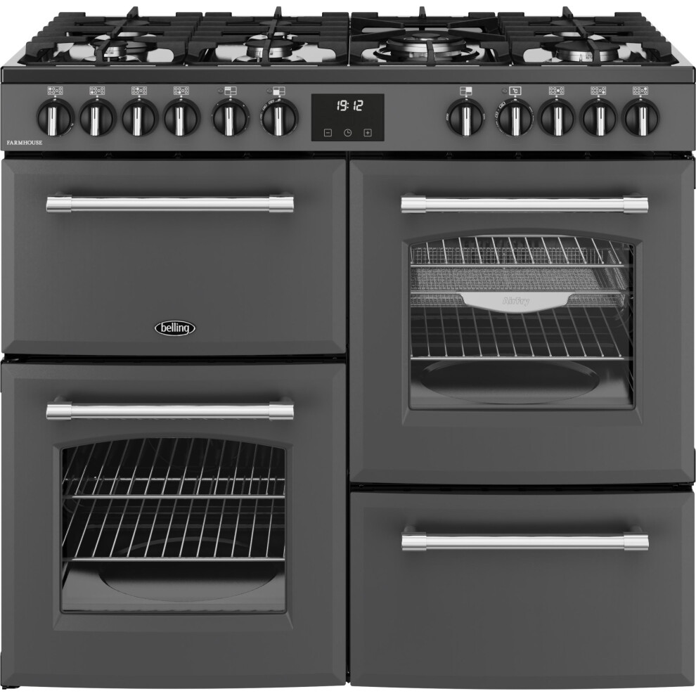 Belling Farmhouse 100Df 100Cm Dual Fuel Range Cooker - 7 Burners, 4 Ovens & Maxi-Grill - A Rated Anthracite